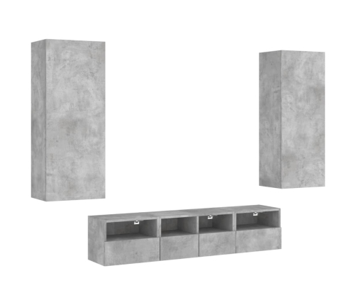 Muebles de TV de pared 5 pzas madera ingeniería gris hormigón