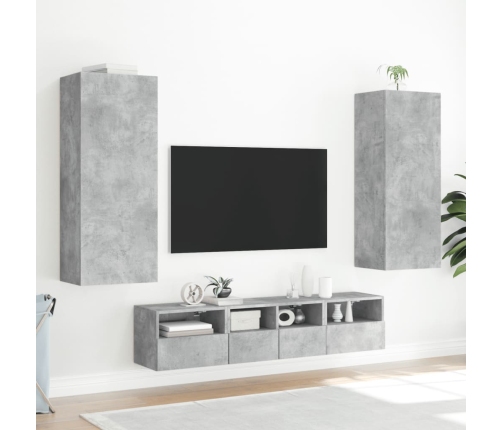 Muebles de TV de pared 5 pzas madera ingeniería gris hormigón