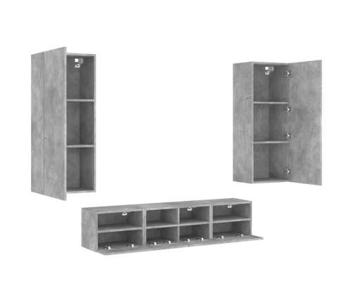 Muebles de TV de pared 5 pzas madera ingeniería gris hormigón