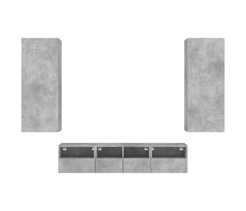 Muebles de TV de pared 5 pzas madera ingeniería gris hormigón