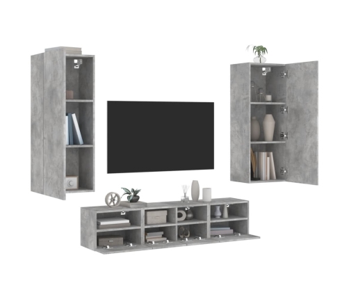 Muebles de TV de pared 5 pzas madera ingeniería gris hormigón