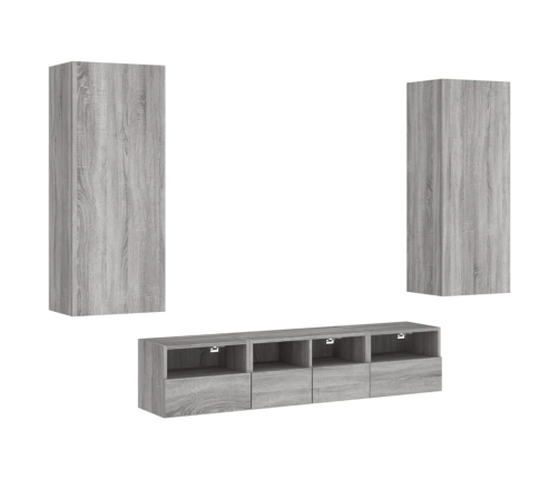 Muebles de TV de pared 5 pzas madera de ingeniería gris Sonoma