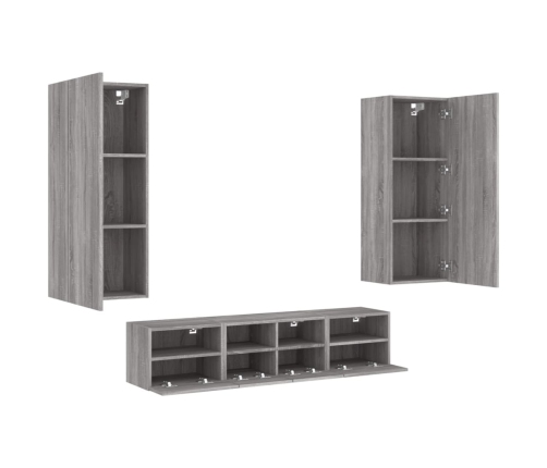 Muebles de TV de pared 5 pzas madera de ingeniería gris Sonoma