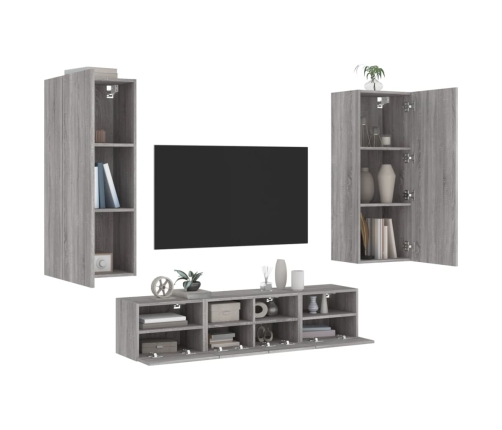 Muebles de TV de pared 5 pzas madera de ingeniería gris Sonoma