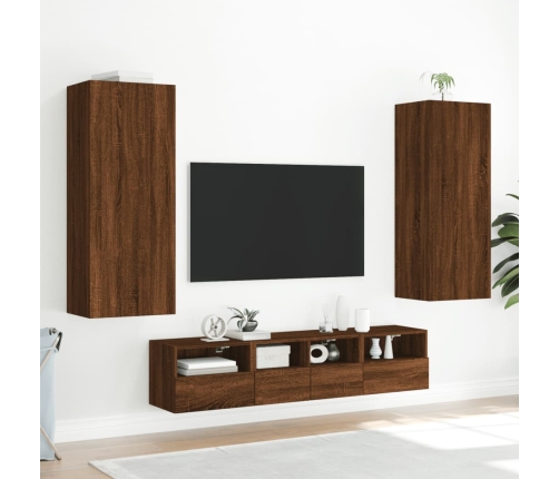 Muebles de TV de pared 5 pzas madera de ingeniería marrón roble