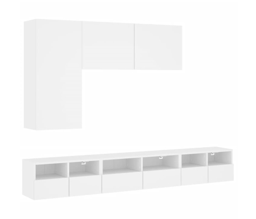 Muebles de TV de pared 5 piezas madera de ingeniería blanco