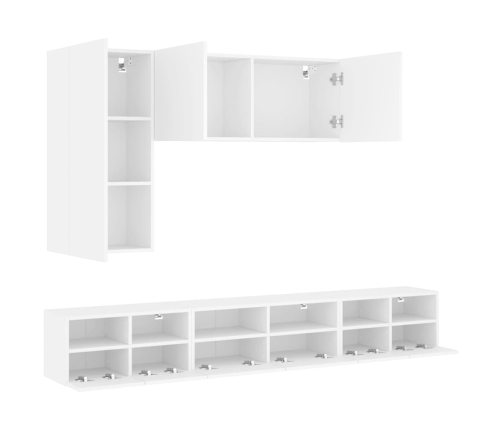 Muebles de TV de pared 5 piezas madera de ingeniería blanco