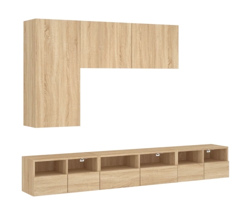 vidaXL Muebles de TV de pared 5 pzas madera de ingeniería roble Sonoma