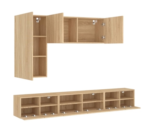 Muebles de TV de pared 5 pzas madera de ingeniería roble Sonoma