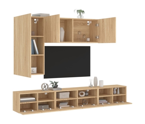 vidaXL Muebles de TV de pared 5 pzas madera de ingeniería roble Sonoma