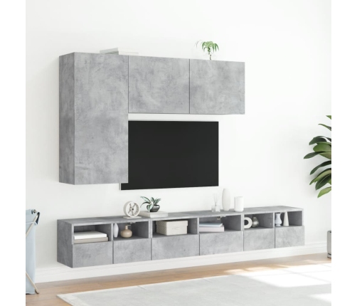 Muebles de TV de pared 5 pzas madera ingeniería gris hormigón