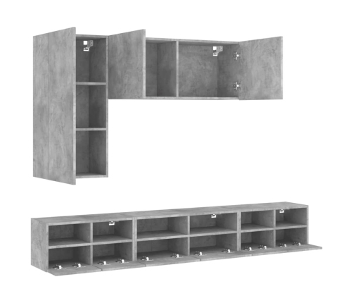 Muebles de TV de pared 5 pzas madera ingeniería gris hormigón