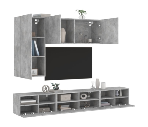 Muebles de TV de pared 5 pzas madera ingeniería gris hormigón