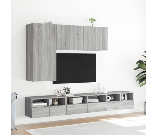 Muebles de TV de pared 5 pzas madera de ingeniería gris Sonoma