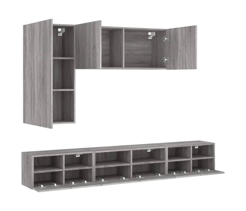 Muebles de TV de pared 5 pzas madera de ingeniería gris Sonoma