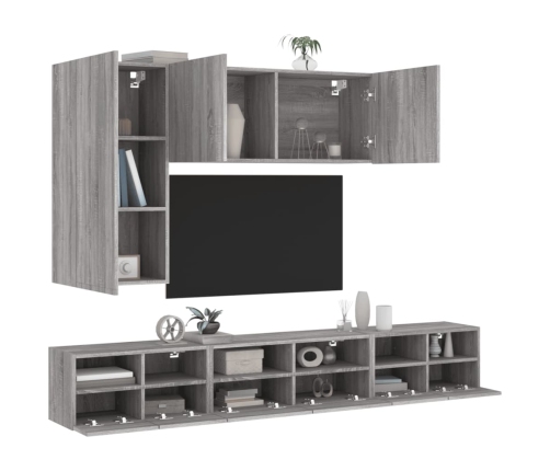 Muebles de TV de pared 5 pzas madera de ingeniería gris Sonoma