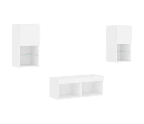 Muebles de TV de pared con luces LED 4 piezas blanco