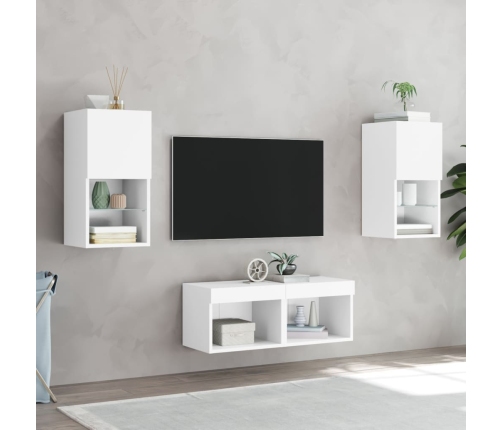 Muebles de TV de pared con luces LED 4 piezas blanco