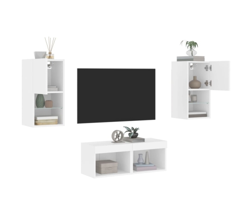 Muebles de TV de pared con luces LED 4 piezas blanco