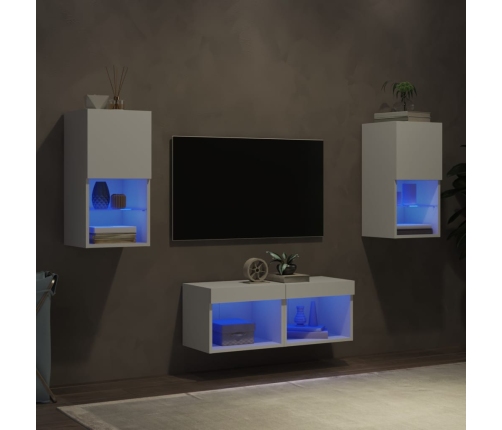 Muebles de TV de pared con luces LED 4 piezas blanco