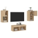 Muebles de TV de pared con luces LED 4 piezas roble Sonoma