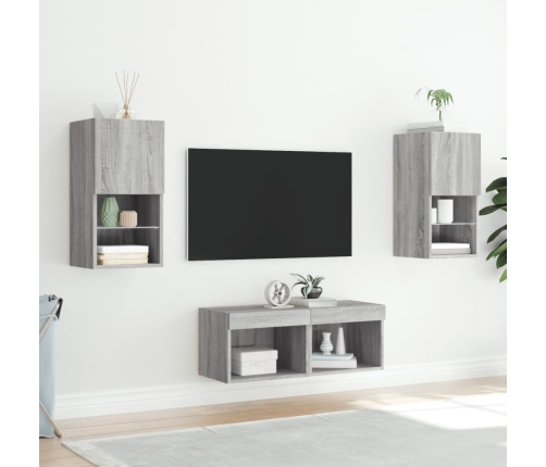 vidaXL Muebles de TV de pared con luces LED 4 piezas gris Sonoma