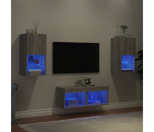 vidaXL Muebles de TV de pared con luces LED 4 piezas gris Sonoma