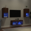 Muebles de TV de pared con luces LED 4 piezas marrón roble