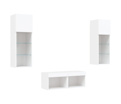 Muebles de TV de pared con luces LED 4 piezas blanco