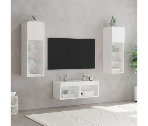 Muebles de TV de pared con luces LED 4 piezas blanco