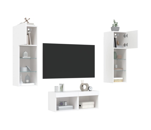 Muebles de TV de pared con luces LED 4 piezas blanco