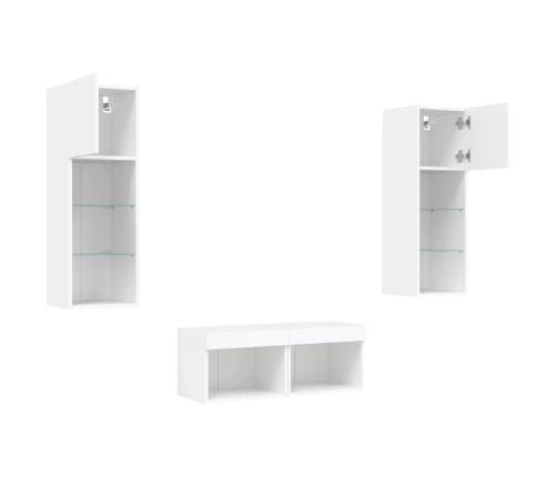 Muebles de TV de pared con luces LED 4 piezas blanco