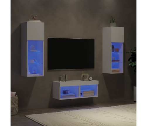 Muebles de TV de pared con luces LED 4 piezas blanco