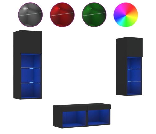 Muebles de TV de pared con luces LED 4 piezas negro