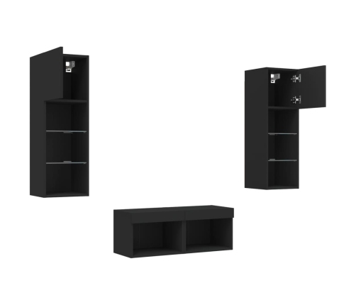 Muebles de TV de pared con luces LED 4 piezas negro