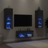 Muebles de TV de pared con luces LED 4 piezas negro