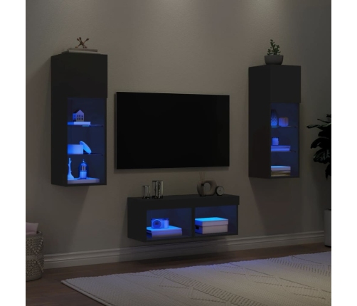 Muebles de TV de pared con luces LED 4 piezas negro