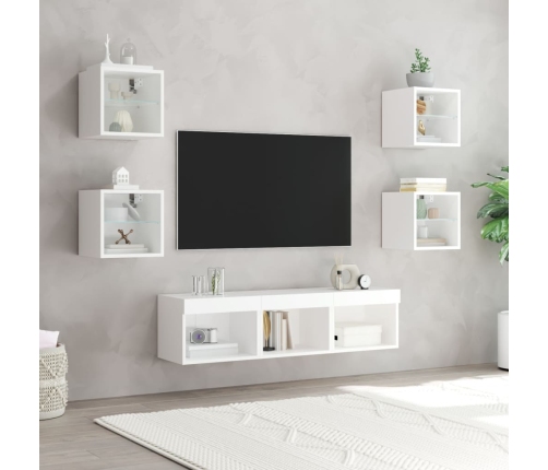 vidaXL Muebles de TV de pared con LED 7 pzas madera ingeniería blanco