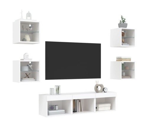 vidaXL Muebles de TV de pared con LED 7 pzas madera ingeniería blanco