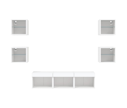 vidaXL Muebles de TV de pared con LED 7 pzas madera ingeniería blanco