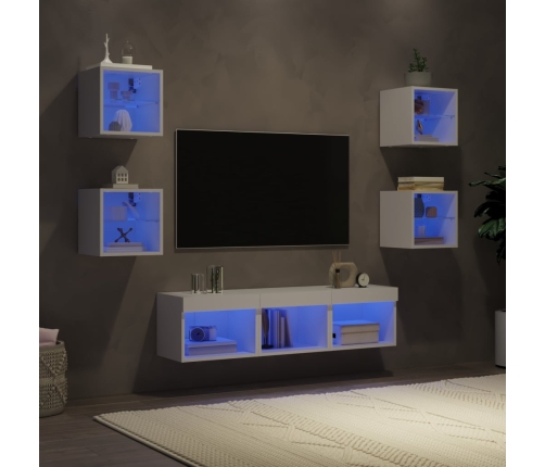 vidaXL Muebles de TV de pared con LED 7 pzas madera ingeniería blanco