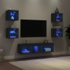 Muebles de TV de pared con LED 7 pzas madera ingeniería negro