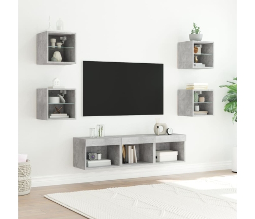 Muebles TV pared con LED 7 pzas madera ingeniería gris hormigón