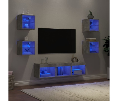 Muebles TV pared con LED 7 pzas madera ingeniería gris hormigón