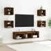 Muebles TV pared con LED 7 pzas madera ingeniería roble ahumado