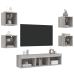 Muebles TV pared con LED 7 pzas madera ingeniería gris Sonoma