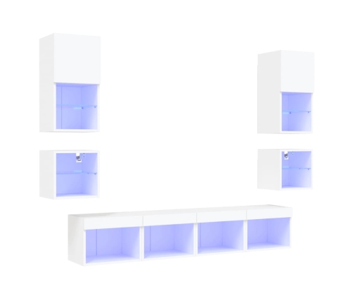 Muebles de TV de pared con LED 8 pzas madera ingeniería blanco