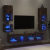 Muebles TV pared con LED 8 pzas madera ingeniería roble ahumado