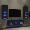 Muebles de TV de pared con LED 5 pzas madera ingeniería negro