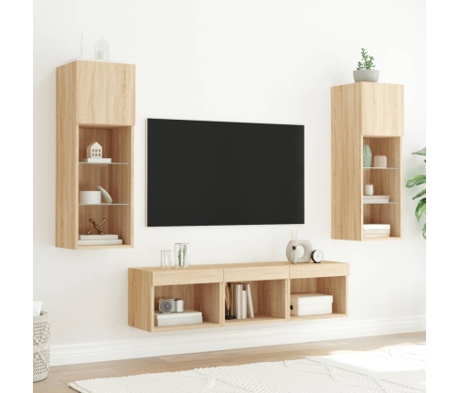 Muebles TV pared con LED 5 pzas madera ingeniería roble Sonoma